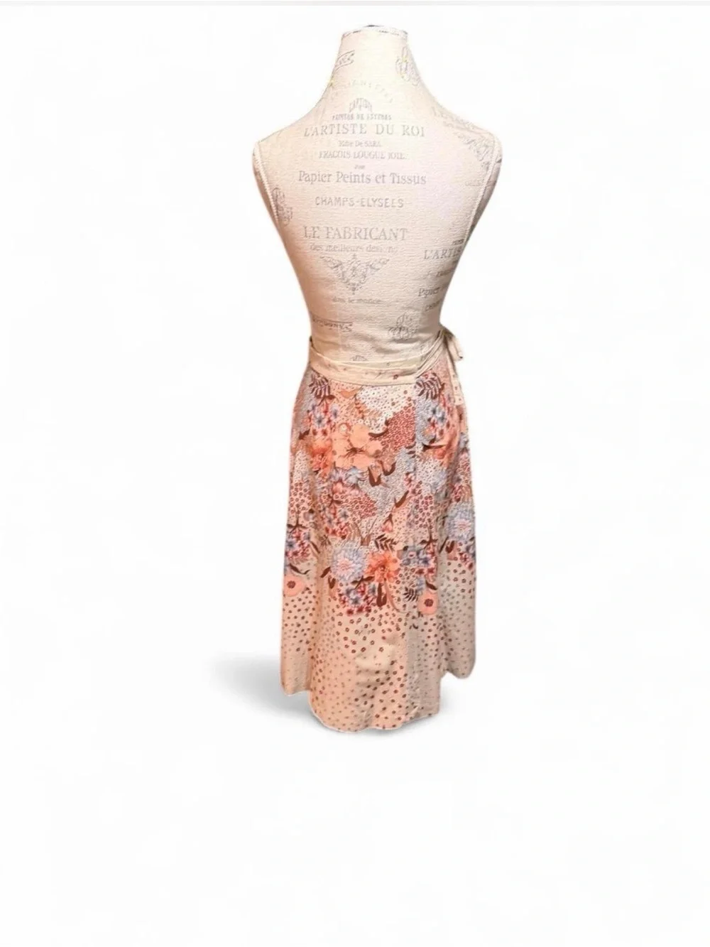 Orange, Brown, and Beige Floral Print A-Line  Midi Wrap Skirt